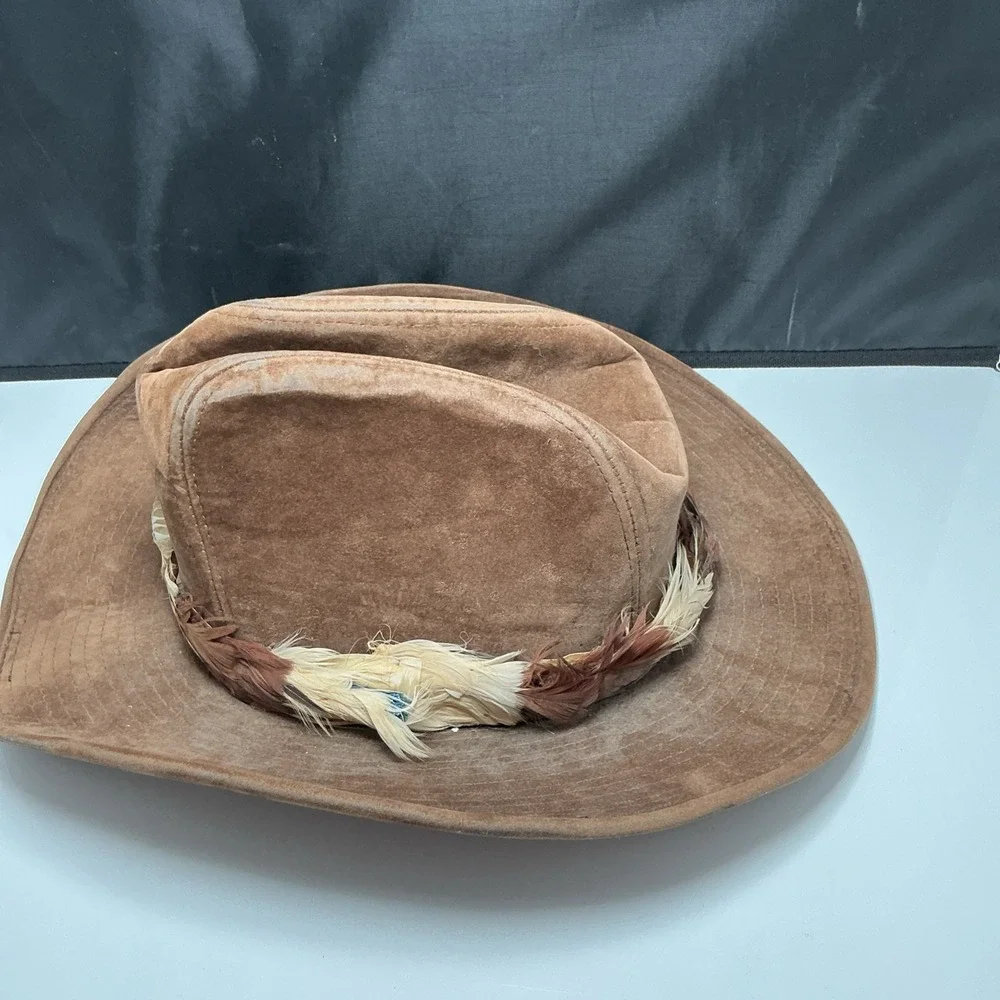 Vintage Longhorn by YA XL Cowboy Hat Distressed Brown Cotton Rayon Feather Band